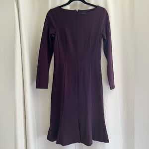 Ann Taylor Charred Plum Ponte Fluted Hem Dress - Size 0, Worn Once, Belt-Ready